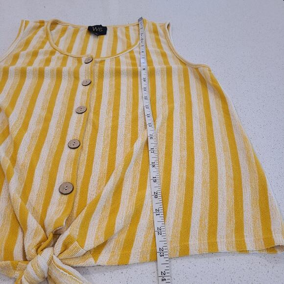 W5 Yellow Striped Tie Hem Tank Top Large Button Front - Picture 7 of 7